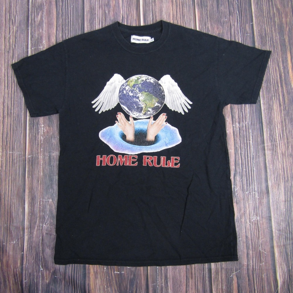 Home Rule Shirt Mens Medium Graphic Angel Earth Hands Wings Art Tee T-Shirt